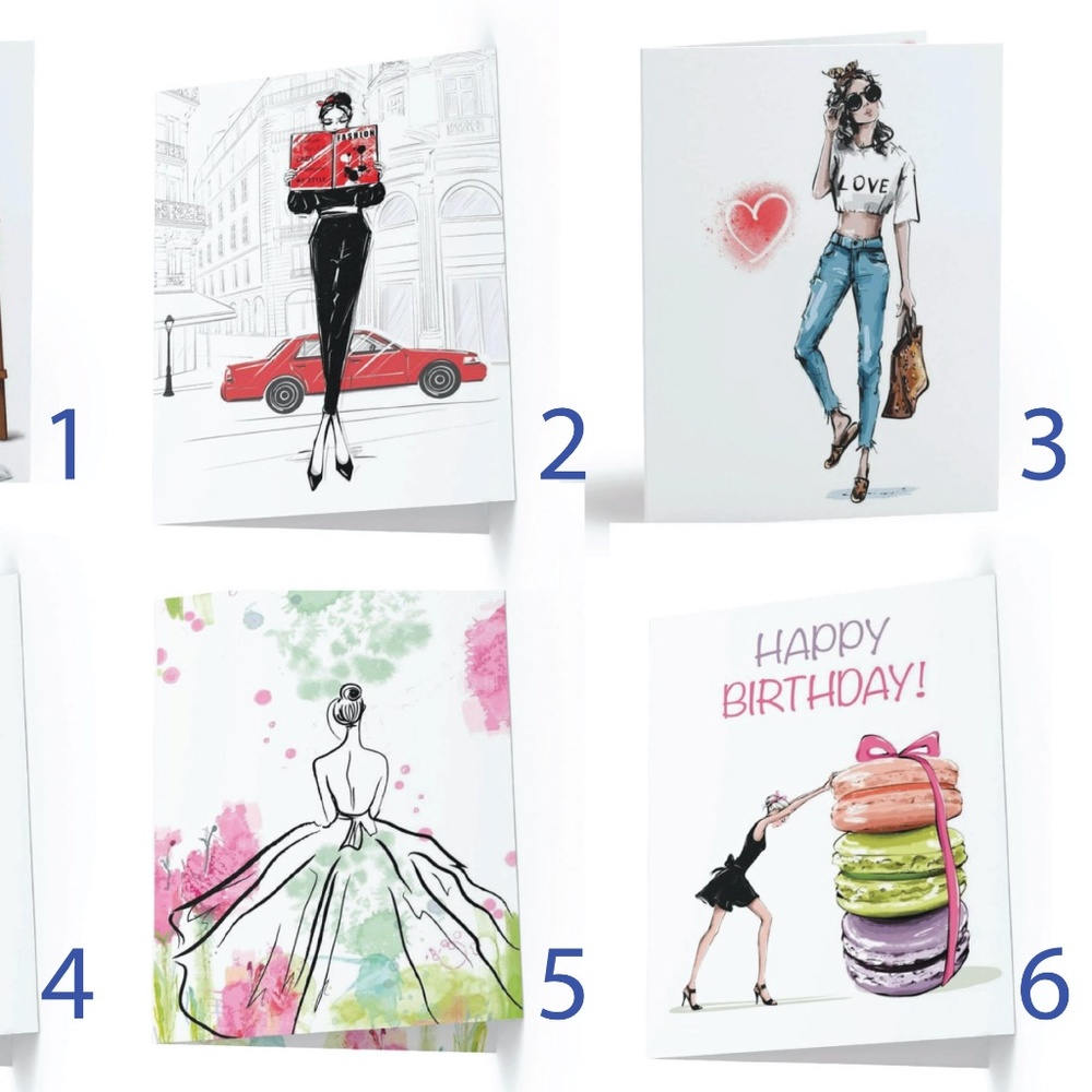 x2 Fashion Girls Birthday Cards Greeting Cards with Envelopes Stationery